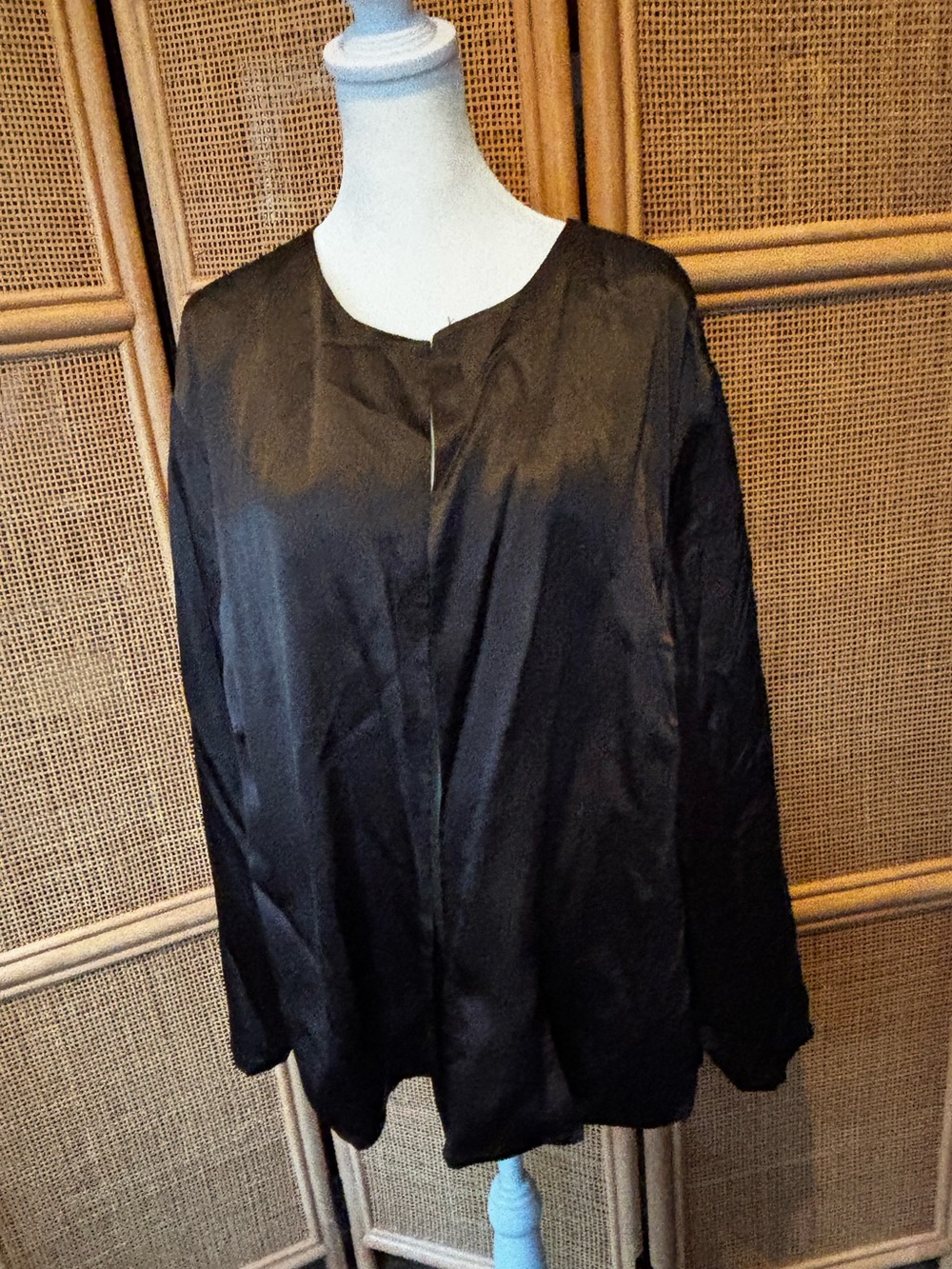 Eileen Fisher Brown Silk Open Front Jacket